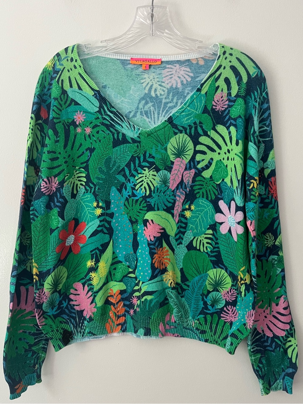 Vilagallo 100% Cotton Tropical Lightweight Floral Panther Sweater Top Small